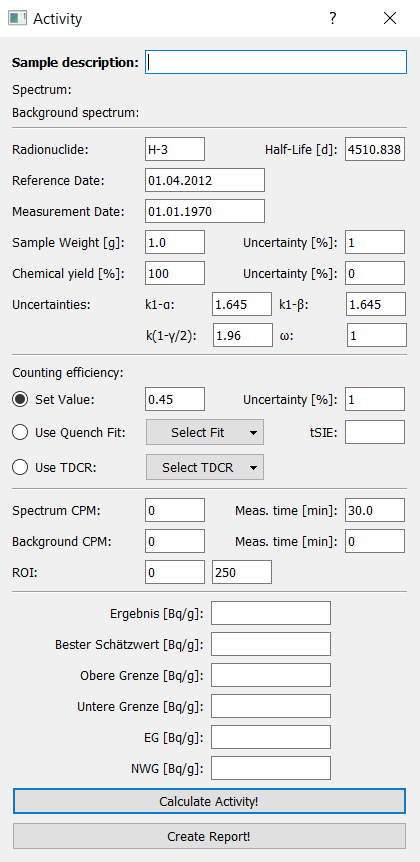 Activity Calculation Window